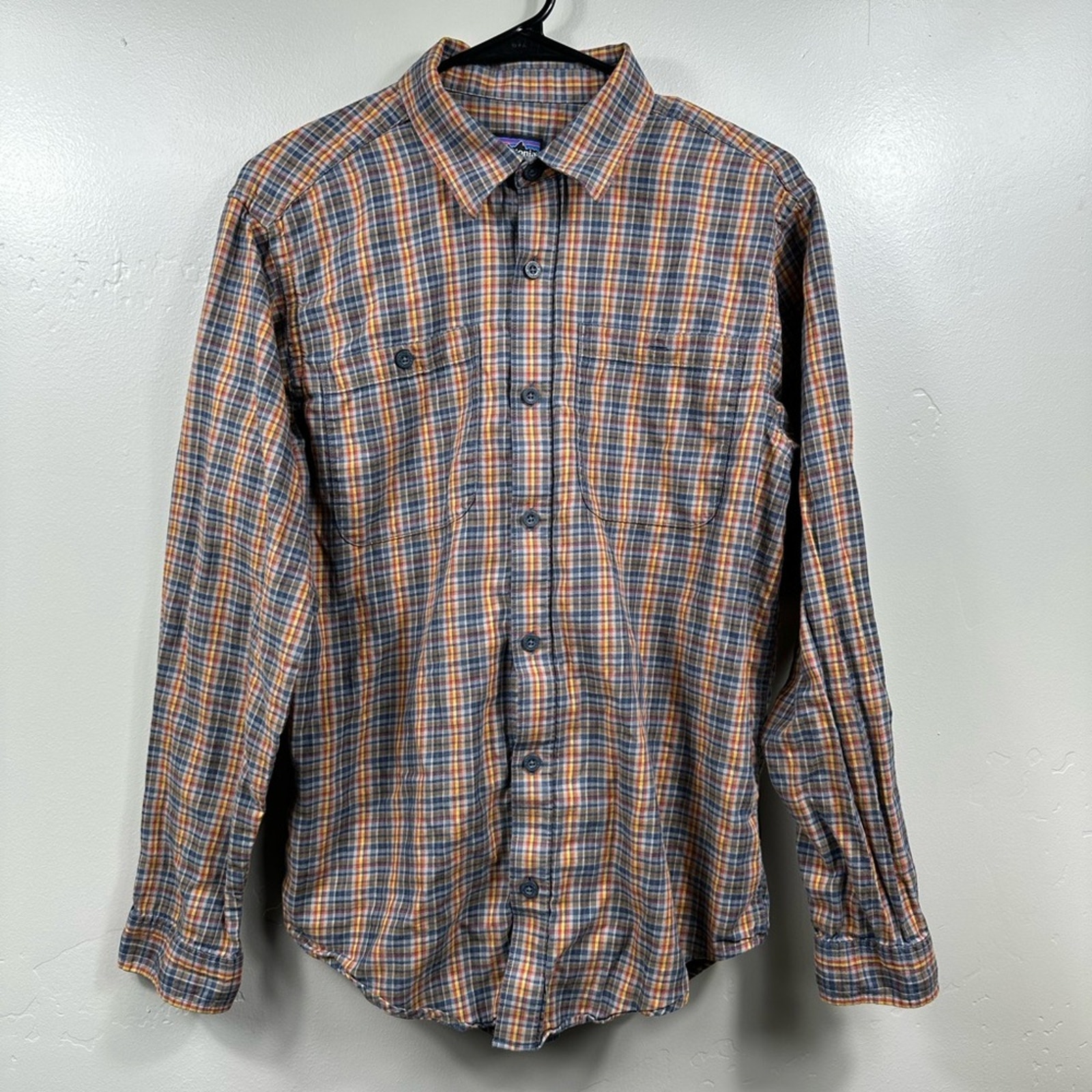 Patagonia Men’s Long Sleeve Pima Cotton Button Up Shirt - Plaid Smolder Blue